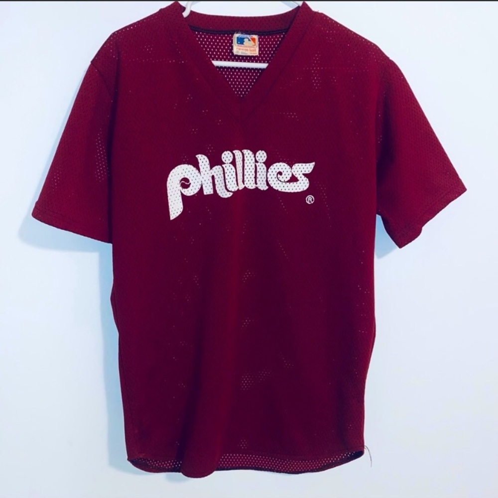 Vintage 80s MLB Burgundy Phillies Jersey
